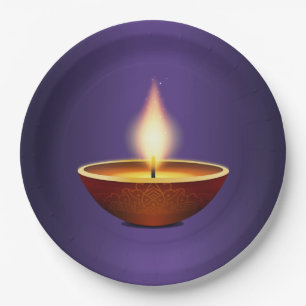 Plato De Papel Antecedentes de Diwali Diya Púrpura