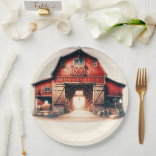 Plato De Papel Antigua granja del granero rojo boda rústica campe