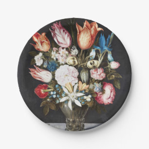 Plato De Papel Antiguas Tulipas y Rosas Holandesas de Bosschaert
