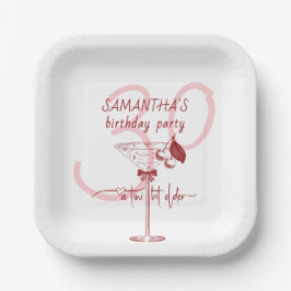 Plato De Papel Antiguo Bow Moderno Cherry Martini Cumpleaños