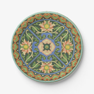 Plato De Papel Antiguo patrón chino de cloisonné: jade verde