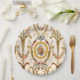 Plato De Papel Antiguo Rococo Floral Gold Cream Elegante
