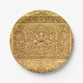 Plato De Papel Antique Ornamental Golden Floral Pattern