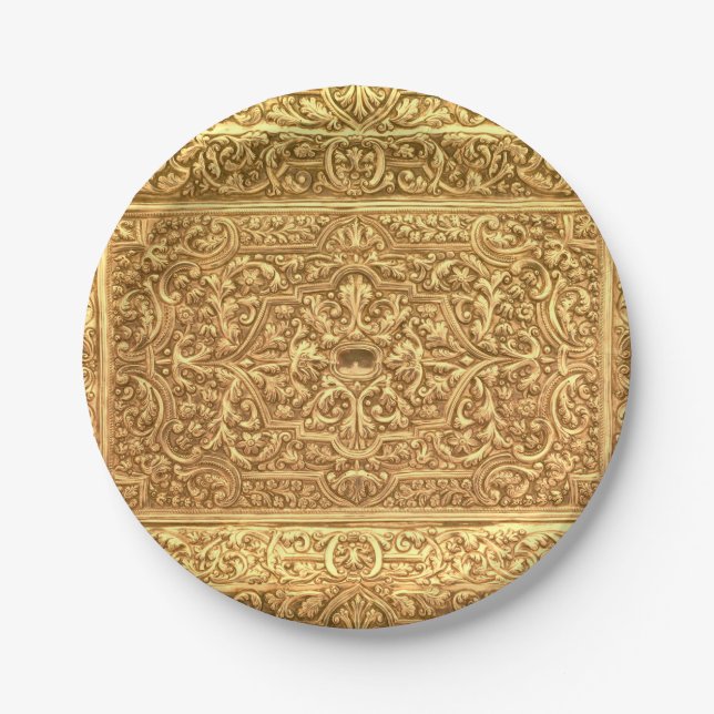 Plato De Papel Antique Ornamental Golden Floral Pattern (Anverso)