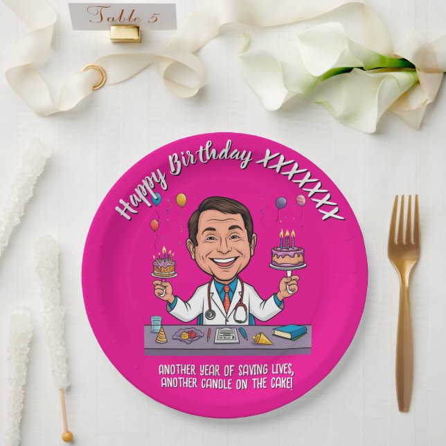 PLATO DE PAPEL ANTISTRESS DOCTORS BIRTHDAY PARTY PINK (Boda)