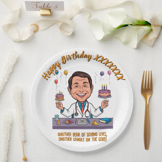 PLATO DE PAPEL ANTISTRESS DOCTORS BIRTHDAY PARTY WHITE (Boda)