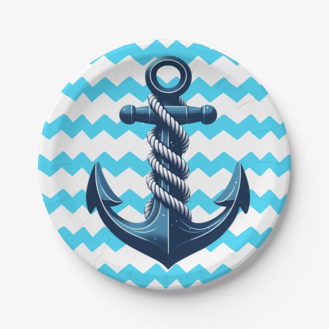 Plato De Papel Anuncio azul con olas azules (Anverso)