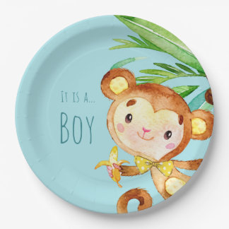 Plato De Papel Anuncio de Niño Bebé Mono Lindo Azul 2