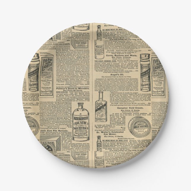 Plato De Papel Anuncios de periódicos antiguos (Anverso)