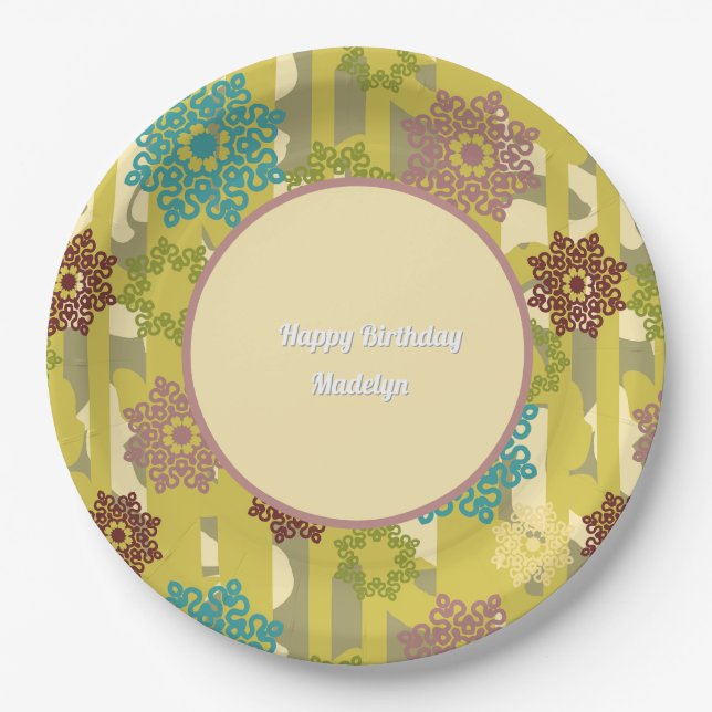 Plato De Papel Any Age Abstract Floral Pattern Birthday (Anverso)
