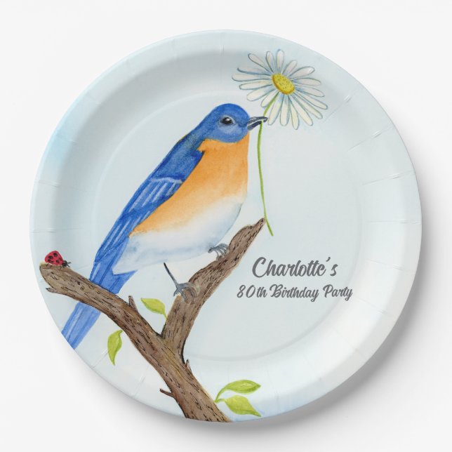 Plato De Papel Any Age Happy April Birthday with Bluebird (Anverso)