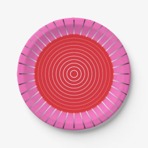 Plato De Papel Aparición geométrica moderna - Fuchsia y rojo