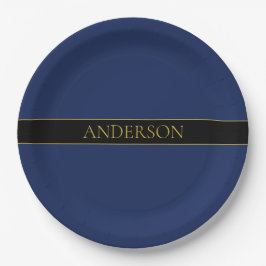 Plato De Papel Apellido o empresa Navy Blue & Gold Name