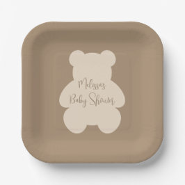 Plato De Papel Apenas Espera Oso de Peluche Beige Baby Shower