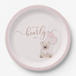 Plato De Papel Apenas Podemos Esperar Osito Rosa Baby Shower