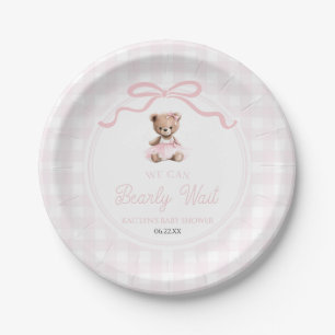 Plato De Papel Apenas Podemos Esperar Oso de Peluche Rosa Baby Sh