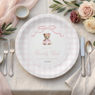 Plato De Papel Apenas Podemos Esperar Oso de Peluche Rosa Baby Sh
