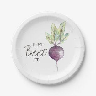 Plato De Papel Apenas remolacha él acuarela del Veggie del