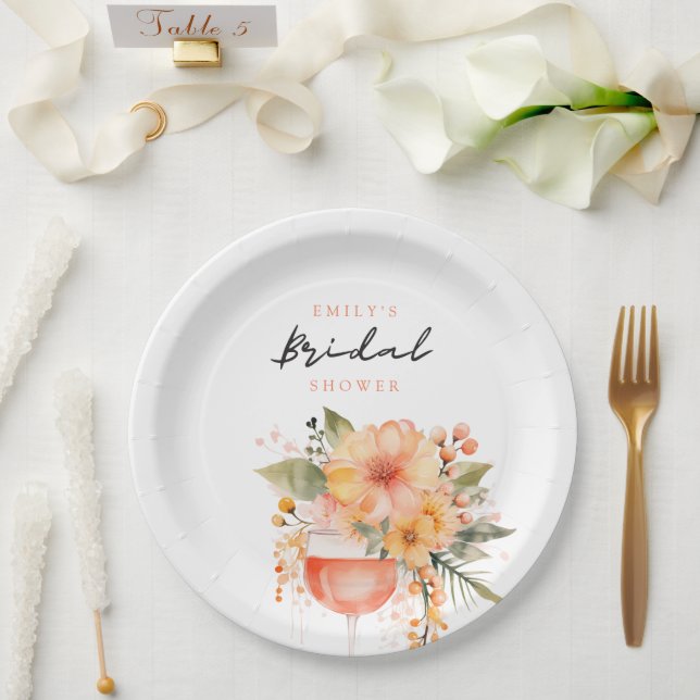 Plato De Papel Aperol Spritz Desayuno Nupcial Floral (Boda)