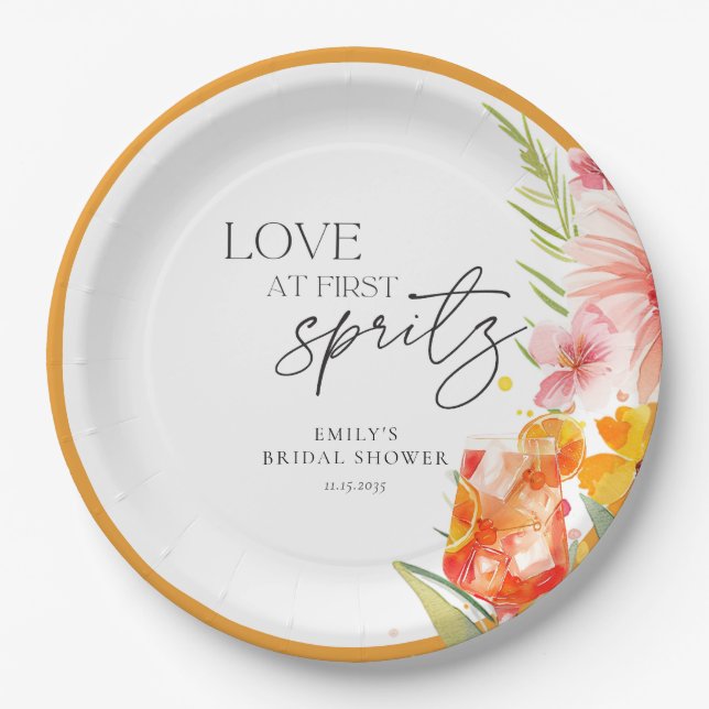 Plato De Papel Aperol Spritz Watercolor Bridal Shower (Anverso)