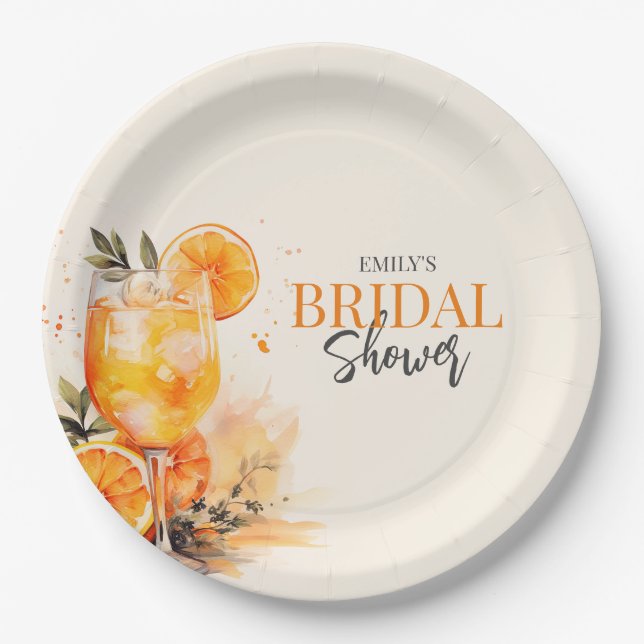 Plato De Papel Aperol Spritz Watercolor Bridal Shower (Anverso)