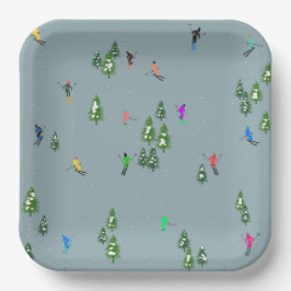 Plato De Papel Apertura de esquí Navidades Esquiadores de vacacio