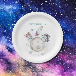 Plato De Papel Aplausos del espacio con temática de cumpleaños