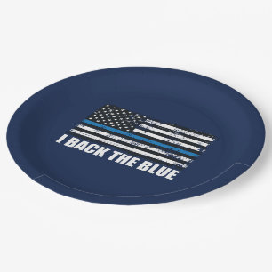 Plato De Papel Apoya al Azul Línea azul fina bandera de EE. UU. M