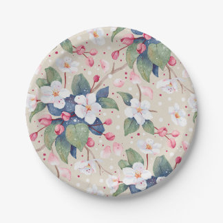 Plato De Papel Apple Blossom (blanco albessiano)