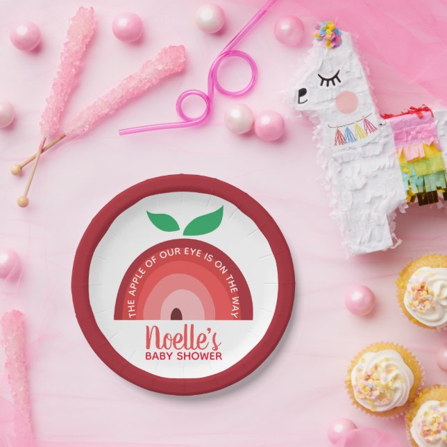 Plato De Papel Apple de nuestro ojo, Baby Shower arcoiris de Appl (Fiesta)