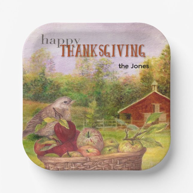 Plato De Papel Apple Harvest Happy Acción de Gracias (Anverso)