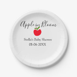 Plato De Papel Apple in bloom baby shower red apple name date