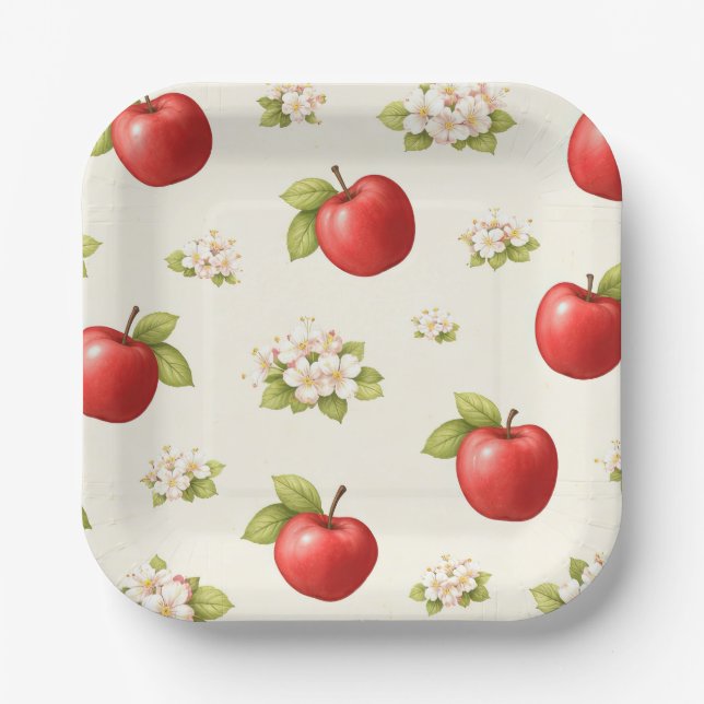 Plato De Papel Apples and apple blossoms  (Anverso)