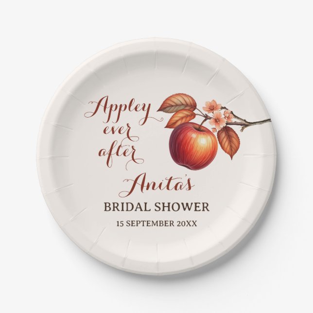 Plato De Papel Appley Ever After Fall Bridal Shower (Anverso)