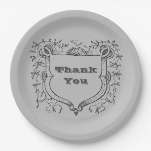 Plato De Papel Apreciación Comida Vintage Ornate Shield Gracias