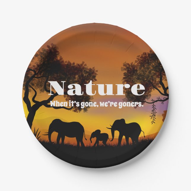 Plato De Papel Apreciar la naturaleza y los elefantes (Anverso)