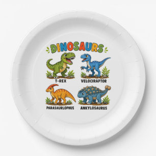 Plato De Papel Aprendizaje de especies de dinosaurios para niños