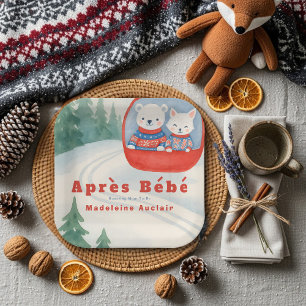 Plato De Papel Après Bébé animales del bosque de esquí baby showe