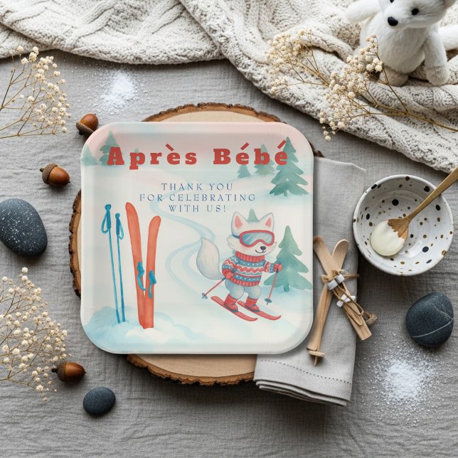 Plato De Papel Après Bébé ski Arctic Fox (Après Bébé ski Arctic Fox Paper Plates)