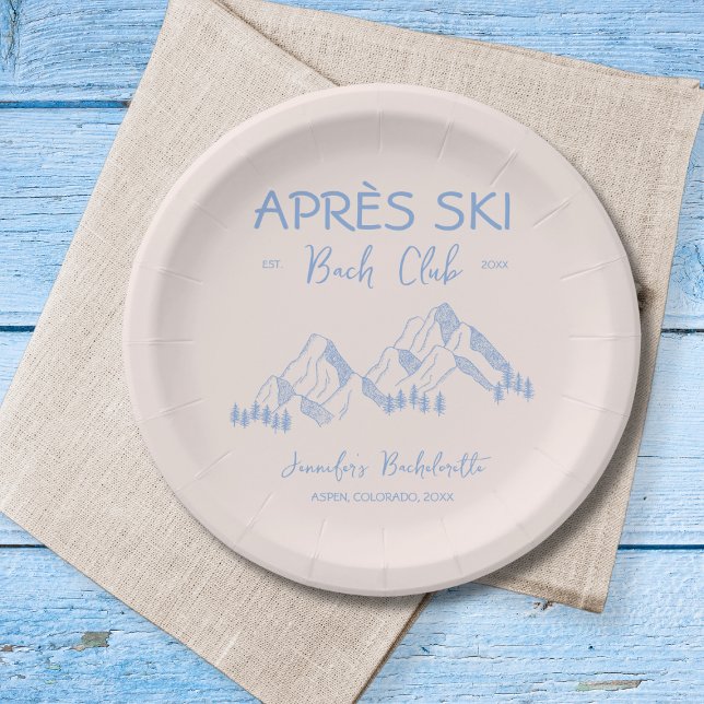 Plato De Papel Apres Ski  Club de Bach Azul Novia de Invierno (Apres Ski Bach Club Blue Winter Bachelorette Paper Plates)