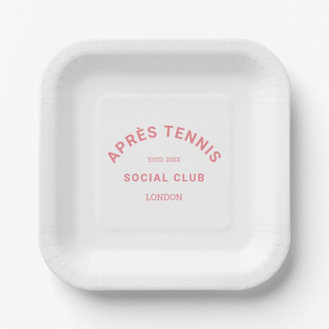 Plato De Papel Après Tennis Social Club Crest Personalizado Rosa (Anverso)