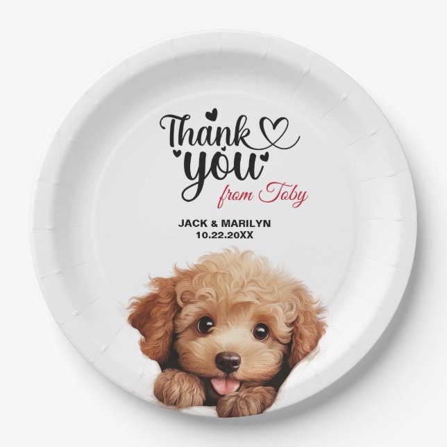 Plato De Papel Apricot Poodle Boda Gracias (Anverso)