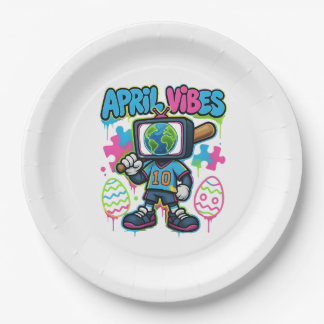 Plato De Papel April Vibes Retro TV Head: Un collage de graffiti