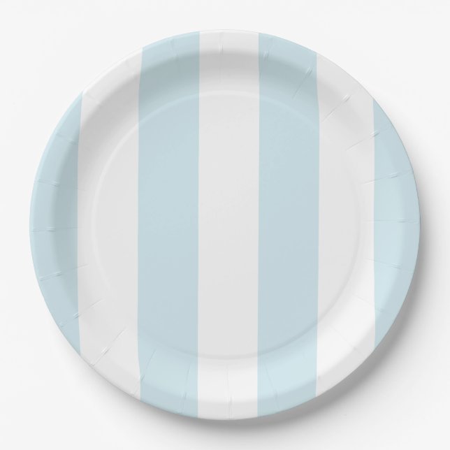 Plato De Papel Aqua Blue Cabana Stripes Cumpleaños (Anverso)