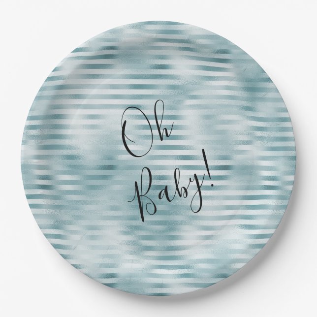 Plato De Papel Aqua Blue Glam Stripes (Anverso)