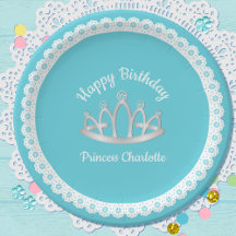 Aqua Blue Princess Tiara Bolsa de papel de cumplea