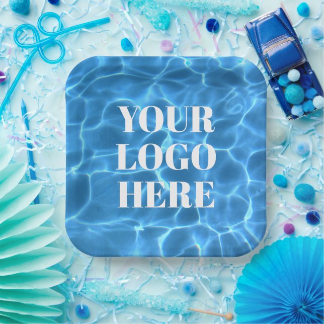 Plato De Papel Aqua Blue Swimming Pool Photo for Your Logo (Fiesta)