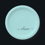 Plato De Papel Aqua Blue Verde azulada Girly Script Monograma Nom<br><div class="desc">El Monograma Verde azulado Azul Aqua Agrega Tus Propias Placas Fiestas De Guión De Nombre. Esto hace que el dulce perfecto cumpleaños 16,  boda,  ducha de novia,  aniversario,  ducha de bebé o fiesta de soltera sea regalo para alguien que ama el lujo glam y los estilos de moda.</div>