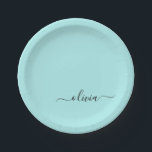 Plato De Papel Aqua Blue Verde azulada Girly Script Monograma Nom<br><div class="desc">El Monograma Verde azulado Azul Aqua Agrega Tus Propias Placas Fiestas De Guión De Nombre. Esto hace que el dulce perfecto cumpleaños 16,  boda,  ducha de novia,  aniversario,  ducha de bebé o fiesta de soltera sea regalo para alguien que ama el lujo glam y los estilos de moda.</div>
