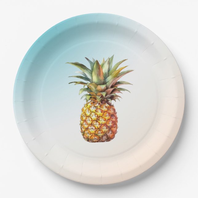 Plato De Papel Aqua Cream Happy Tropical Pineapple (Anverso)